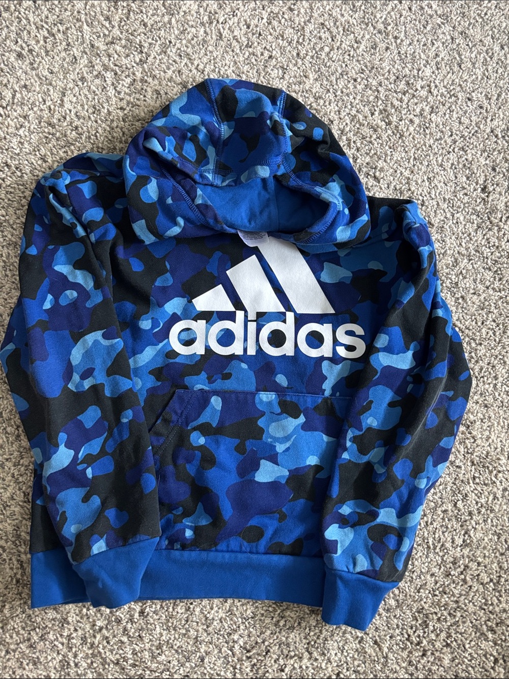 adidas Blue & Black Camouflage Kids Hoodie with White Logo
